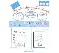 Mon cahier d'écriture des lettres cursives et de coloriage.: Cahier d'écriture des lettres cursives minuscules et de coloriage à partir de 4 ans / 26 ... et garçons / 100 pages , 21,59 x 27.94 cm