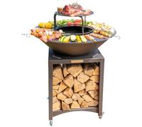 Mon Mobilier Design Fiesta Brasero Haut avec Plaque et Grille Amovible en Acier Barbecue plancha extérieur Ø 75 cm