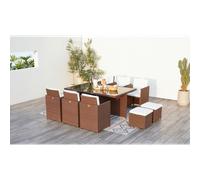Monaco table et chaises 10 places encastrables résine marron-blanc