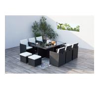 Monaco table et chaises 10 places encastrables résine noir-blanc