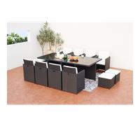 Concept Usine – Table et chaises Monaco – 12 places encastrables résine tressée noir/blanc