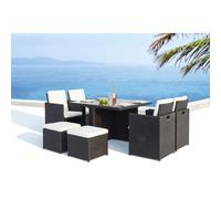 Concept Usine Table et chaises MONACO 8 places encastrables en résine tressée noir-blanc