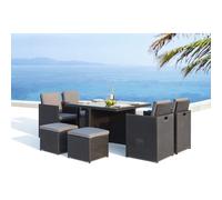 Concept Usine - Table et chaises MONACO 8 places encastrables résine tressée noir-gris