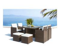 Concept Usine Salon de jardin Monaco – Table et chaises 8 places encastrables résine marron/blanc