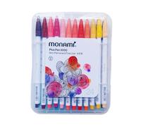 Monami Plus Pen 3000 Lot de 24 plumes à pointe fine | Encre à base d'eau | Couleurs assorties | Étui en plastique rigide | Pour écriture et dessin