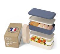 monbento - Bento box MB Original Natural - Boîte Repas à Compartiments - Lunch box Hermétique 2 étages - Idéal pour Travail/Ecole - Sans BPA - Durable et Sûr - Made In France - Bleu
