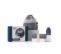 monbento - Coffret Cadeau Déjeuner- avec Bento Box MB Original Natural Made in France, Lunch bag MB Pochette L Natural, Gourde MB Positive M Natural - Bleu - Cadeau Original Homme ou Femme