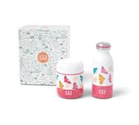 MONBENTO - Coffret cadeau pour enfants Capsule Rose Birds - Lunch Box enfant isotherme 280 ml et gourde isotherme pour enfants 350 ml Cooly - Idée cadeau parfaite pour Noël, anniversaire,