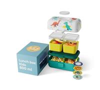 monbento - Lunch Box Enfant MB Tresor bleu Dino - La Boite Repas 3 Compartiments pour Enfant - Idéal pour Repas & Goûter Ecole/Pique-nique - Sans BPA - Personnalisable et Sûre - Bleu Motif Dinosaures