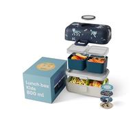 monbento - Lunch Box Enfant Tresor bleu Wolf - Boite Gouter 3 Compartiments pour Enfant - Idéal pour Repas et Goûter Ecole/Pique-nique - Compatible Micro-ondes - Sans BPA - Personnalisable - Loup