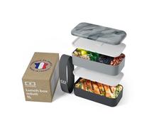 monbento - Lunch Box MB Original graphic Dimensions - Lunch Box Micro ondable pour Hommes - Boite Lunch Hermétique 2 étages - Idéal pour Travail - Sans BPA - Made in France - Motif Géométrique Gris