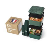 monbento - Lunch box MB Square graphic Jungle - Grande Bento Box Hermétique 2 Compartiments - Idéal pour Travail/Pique-nique - Sans BPA et Durable - Made in France - Motif Feuilles, Vert
