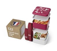 monbento - Lunch box MB Square graphic Magnolia - Grande Bento Box Hermétique 2 Compartiments - Idéal pour Travail/Pique-nique - Sans BPA et Durable - Made in France - Motif Fleurs, Rose et Blanc