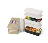 MONBENTO - Lunch Box Original beige/noir - Lunch Box Micro Ondable pour Adultes - Boite Lunch Hermétique 2 étages - Idéal pour Travail/Meal Prep - Sans BPA - Compatible Lave-Vaisselle - Made in France