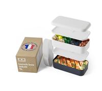 monbento - Lunch Box Original blanc/bleu - Lunch Box Micro Ondable pour Adultes - Boite Lunch Hermétique 2 étages - Idéal pour Travail/Pique-niques - Sans BPA - Made in France - Bicolore