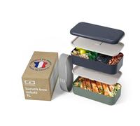 monbento - Lunch Box Original Bleu/Vert - Lunch Box Micro ondable - Boite Lunch Hermétique 2 étages - Idéal pour Travail/Pique-nique - Sans BPA - Made in France - Bleu et Vert