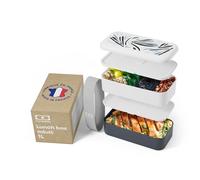 monbento - Lunch Box Original graphic bleu Nordic - Lunch Box Micro Ondable pour Adultes - Boite Lunch Hermétique 2 étages - Idéal pour Travail/Pique-niques - Sans BPA - Made in France - Motif Nature