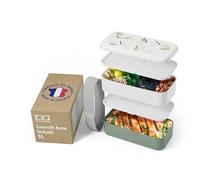 monbento - Lunch Box Original graphic vert Leaves - Lunch Box Micro Ondable pour Adultes - Boite Lunch Hermétique 2 étages - Idéal pour Travail/Pique-niques - Sans BPA - Made in France - Motif Nature
