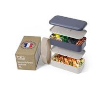 monbento - Lunch Box Original Noir/Gris- Lunch Box Micro ondable - Boite Lunch Hermétique 2 étages - Idéal pour Travail/Pique-nique - Sans BPA - Made in France - Noir et Gris