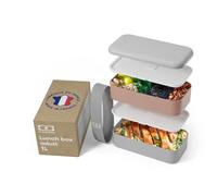 monbento - Lunch Box Original Rose/Gris - Lunch Box Micro ondable - Boite Lunch Hermétique 2 étages - Idéal pour Travail/Pique-nique - Sans BPA - Made in France - Rose et Gris