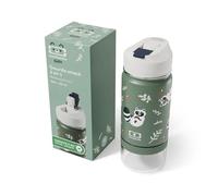 monbento - MB Twisty - Gourde Snack 2-en-1 pour Enfant - 300 ml - Gourde Isotherme en Acier Inoxydable avec Compartiment Goûter - Hermétique et sans BPA - Vert Raccoon