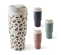 MONBENTO - Mug Isotherme Travel Mug L Graphic Leopard - Tumbler avec Paille 600 ml - Garde les Boissons Chaudes/Froides - Gourde avec Bouchon Double Ouverture - Idéal pour le Café, Infusion, Thé Glacé