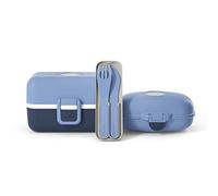 MONBENTO - Set Lunch Box Enfant avec Lunch Box Enfant MB Tresor Infinity avec 3 compartiments, Set Couverts Biodegradables MB Pocket Color Infinity et Boîte à Goûter MB Gram Infinity - Bleu