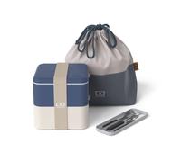 MONBENTO - Set Lunch box Natural - avec Bento Box MB Square à Compartiments Made in France, Set Couverts Inox MB Slim Box, Lunch Bag MB Pochette L - Sans BPA - Durable et Sûr - Bleu