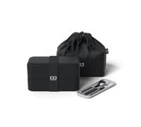 MONBENTO - Set Lunch box Onyx - avec Bento Box MB Original à Compartiments Made in France, Set Couverts Inox MB Slim Box, Lunch Bag MB Pochette M - Sans BPA - Durable et Sûr - Noir