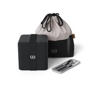 MONBENTO - Set Lunch box Onyx - avec Bento Box MB Square à Compartiments Made in France, Set Couverts Inox MB Slim Box, Lunch Bag MB Pochette L - Sans BPA - Durable et Sûr - Noir