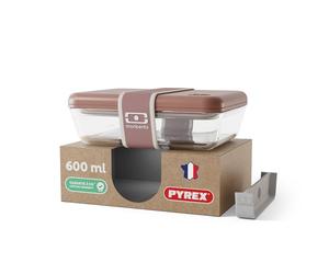 monbento x Pyrex Lunch Box en Verre Fabriquée en France, Bento Hermétique - MB Pure - 600 ml, Boîte Repas Micro-Ondable Avec Séparateur, Compatible Four et Lave-Vaisselle - Rose