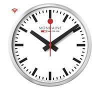 Mondaine Horloge Murale Officielle Swiss Railways WiFi Stop2go de 25 cm, Mouvement à Quartz Intelligent, Design Minimaliste, trotteuse Rouge, Affichage de la température ambiante Bluetooth