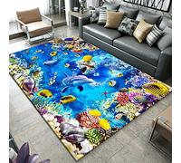 Monde sous-Marin 3D Ocean Tapis Poisson Corail Dauphin Modèle Maison Salon Chambre Salle De Bain Carpet AntidéRapant Porte D'entrée Rug Ocean World Tapis Rampant pour Enfants (80x120 cm, Modèle 1)