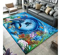 Monde sous-Marin 3D Ocean Tapis Poisson Corail Dauphin Modèle Maison Salon Chambre Salle De Bain Carpet AntidéRapant Porte D'entrée Rug Ocean World Tapis Rampant pour Enfants (120x180 cm, Modèle 3)
