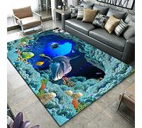Monde sous-Marin 3D Ocean Tapis Poisson Corail Dauphin Modèle Maison Salon Chambre Salle De Bain Carpet AntidéRapant Porte D'entrée Rug Ocean World Tapis Rampant pour Enfants (60x90 cm, Modèle 2)