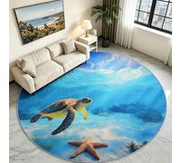 Monde Sous Marin Tapis Rond Chambre Enfant Tapis Poil Court et Doux Antidérapant pour Chambres à Coucher, Salle de Jeu Tapis Chambre Fille Garçon Ado Adulte, Ø 200 cm Tortue De Mer Étoile De Mer