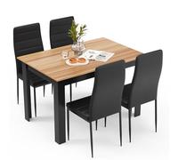 Mondeer 120cm Ensemble Table à Manger avec 4 Chaises,Cuir Synthétique | Table Cuisine avec 4 Chaise à Dossier Haut,Facile à nettoyer, Ecurie,Bois,Cuisine, Salle à Manger, Salon,Chêne et Noir