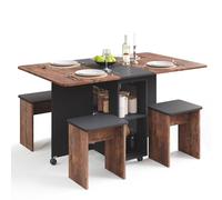 Mondeer 120cm Ensemble Table à Manger Pliable avec 4 Chaises,Petit Espace | 2 Etagères Grand Espace de Rangement,Table Pliante Cuisine Gain de Place,Roulettes,Appartement,Salle à Manger,Marron Noir