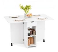 Mondeer 120cm Table à Manger Pliable,Table de Cuisine pour Petits Espaces | Table Rabattable Extensible avec Tiroir et Etagères de Rangement, Rectangulaire,2 à 4 Personnes,Blanc