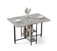 Mondeer 120cm Table à Manger Pliable,Table de Cuisine pour Petits Espaces | Table Rabattable Extensible avec Etagères de Rangement,Avec Roues,Rectangulaire,2 à 4 Personnes,Moderne,Gris