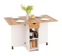 Mondeer 120cm Table à Manger Pliable,Table de Cuisine pour Petits Espaces | Table Rabattable Extensible avec Tiroir et Etagères de Rangement, Rectangulaire,2 à 4 Personnes,Chêne Rouge et Blanc