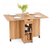 Mondeer 120cm Table à Manger Pliable,Table de Cuisine pour Petits Espaces | Table Rabattable Extensible avec Tiroir et Etagères de Rangement, Rectangulaire,2 à 4 Personnes,Chêne Rouge