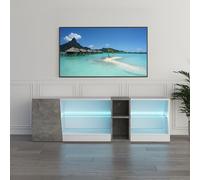 Mondeer 140cm Meuble TV LED, Banc TV avec Couleur Réglable pour 60 Pouces | Support Télé LED RGB avec 7 Couleur Réglable,Différents Menus,Portée de la télécommande 25m,Salon,Chambre,Blanc Gris