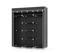 Mondeer Armoire en Tissu Penderie de Vêtement en Toile Mobilier de Chambre Rangement de Vêtements Double Tringles à Vêtements 150 * 45 * 175cm Noir