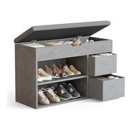 Mondeer Banc à Chaussures, Banc de Rangement avec 2 tiroirs en Tissu et 3 Compartiments, pour Entrée Salon Chambre, 80 x 48 x 30 cm,Gris