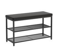 Mondeer Banc à Chaussures, Étagère à Chaussures 3 Niveaux avec Rembourrée Hauteur Réglable Gain de Place Style Industriel pour Entrée Couloir Chambre, 80 x 30 x 50 cm, Noir