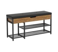 Mondeer Banc Chaussures entrée, 4 rangements, métal réglable, 96x30x50cm | Assise rembourrée, rangement sous siège. Grille métallique réglable. Style industriel. Idéal entrée, salon, couloir.
