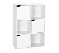Mondeer Bibliothèque 6 Casiers, 3 Ouverts + 3 Portes, Blanc, 60x30x90cm | Structure en bois massif. Exposez et rangez vos affaires. Idéal salon, bureau, étude. Gain de place.