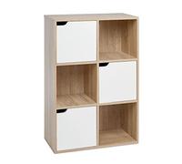Mondeer Bibliothèque 6 Casiers, 3 Ouverts + 3 Portes, Chêne, 60x30x90cm | Structure en bois massif. Exposez et rangez vos affaires. Idéal salon, bureau, étude. Gain de place.