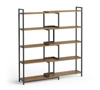 Mondeer Bibliothèque à 5 Niveaux, Étagères d'Angle, Largeur Ajustable de 80 à 146 cm, Marron Vintage